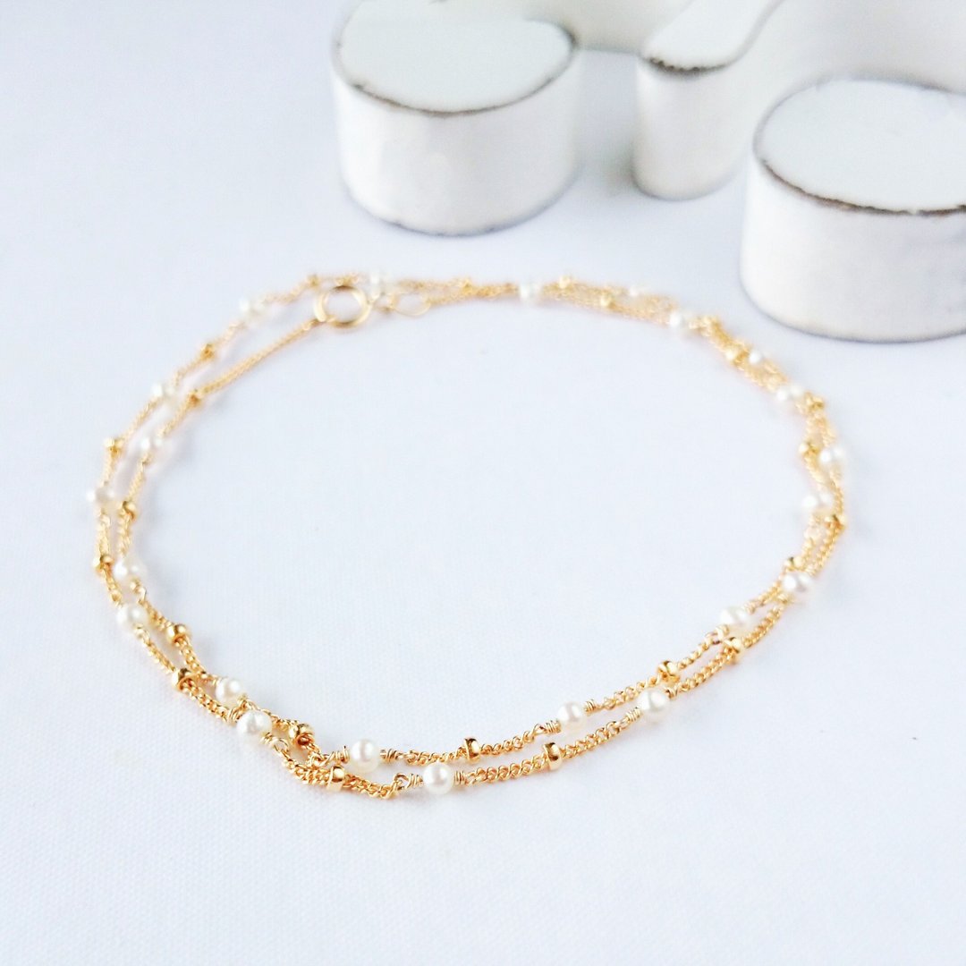 14kgf * Pearl × gold station necklace 1piece - 项链 - 珍珠 金色