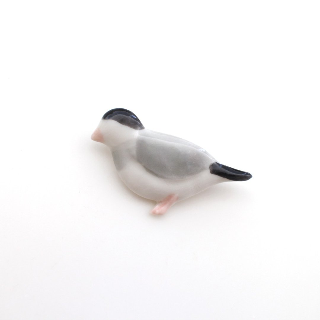 Java sparrow brooch - 胸针 - 瓷 黑色