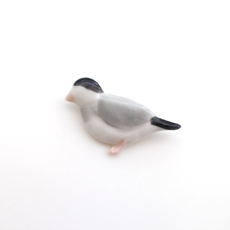 Java sparrow brooch - 胸针 - 瓷 黑色
