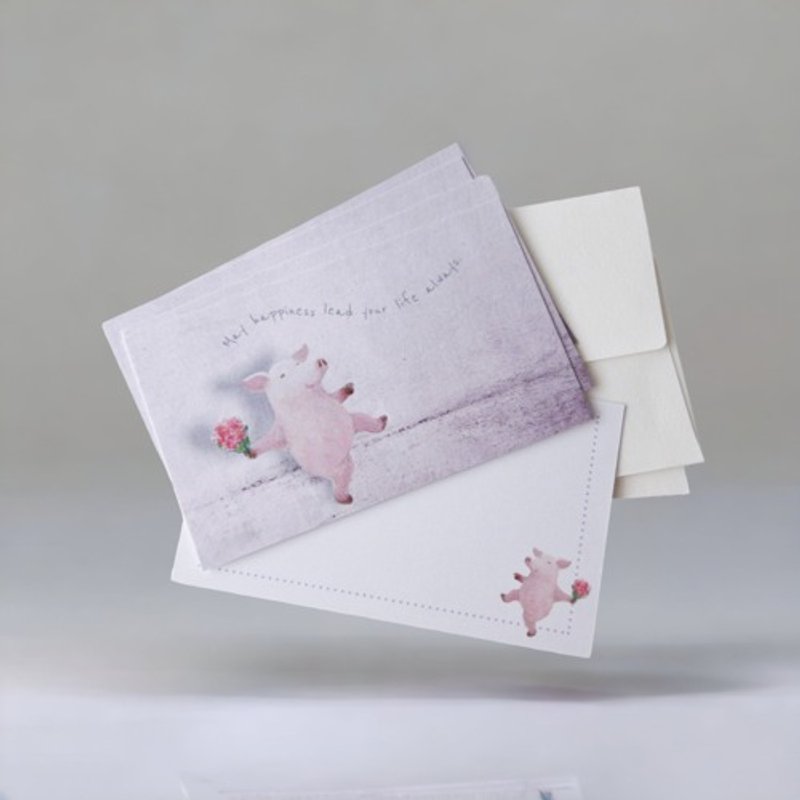 卡片信封套组 (花束与小猪) - 卡片/明信片 - 纸 