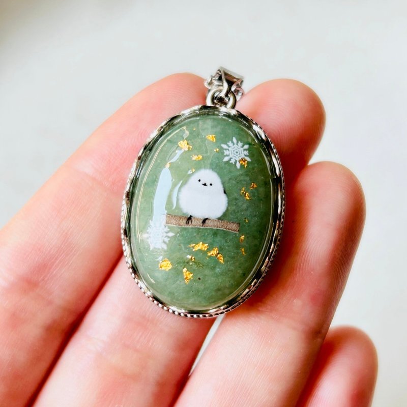 项链 天然石绿水晶与台湾蓝鹊坠饰项链 金箔 24K - 项链 - 石头 绿色