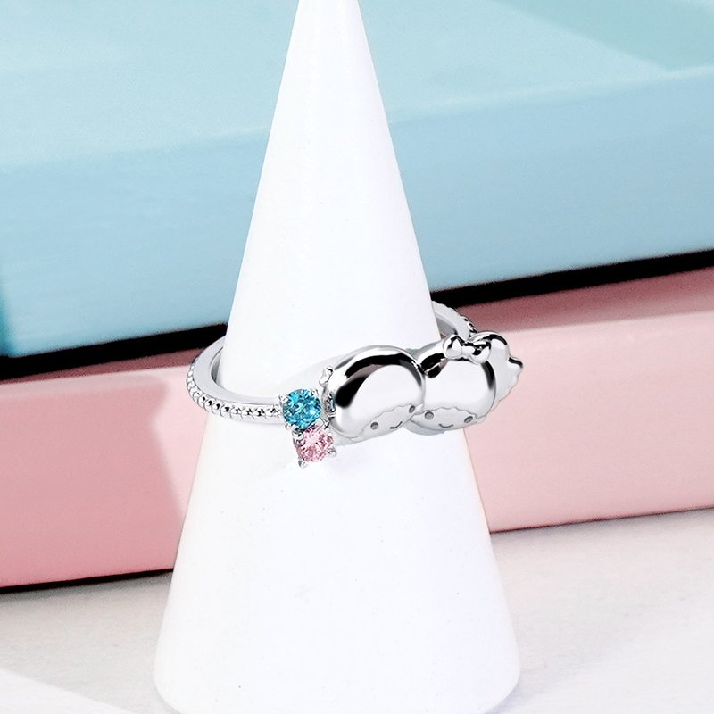 Sanrio学院Mix系列-LittleTwinStars双子星晶钻纯银戒指 - 戒指 - 其他金属 银色