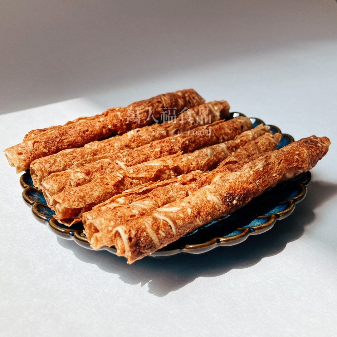 【万人福肉干】杏仁猪肉脆卷 脆片 脆纸 脆肉干8入/罐 - 零食/点心 - 新鲜食材 