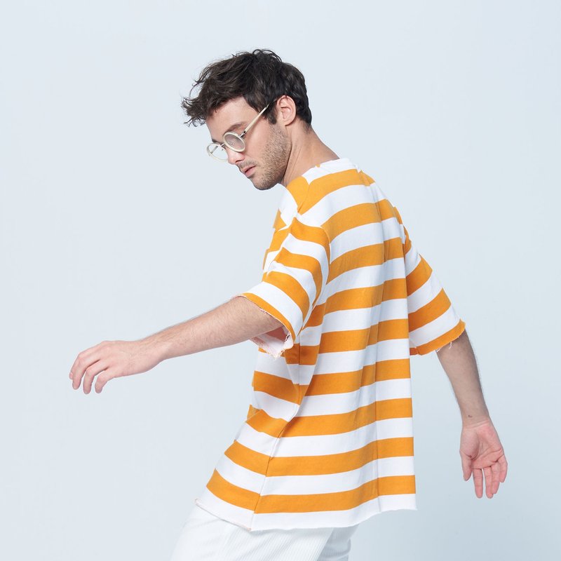 Stone@s Stripe Loose T-Shirt / 宽松条纹Tee - 男装上衣/T 恤 - 棉．麻 橘色