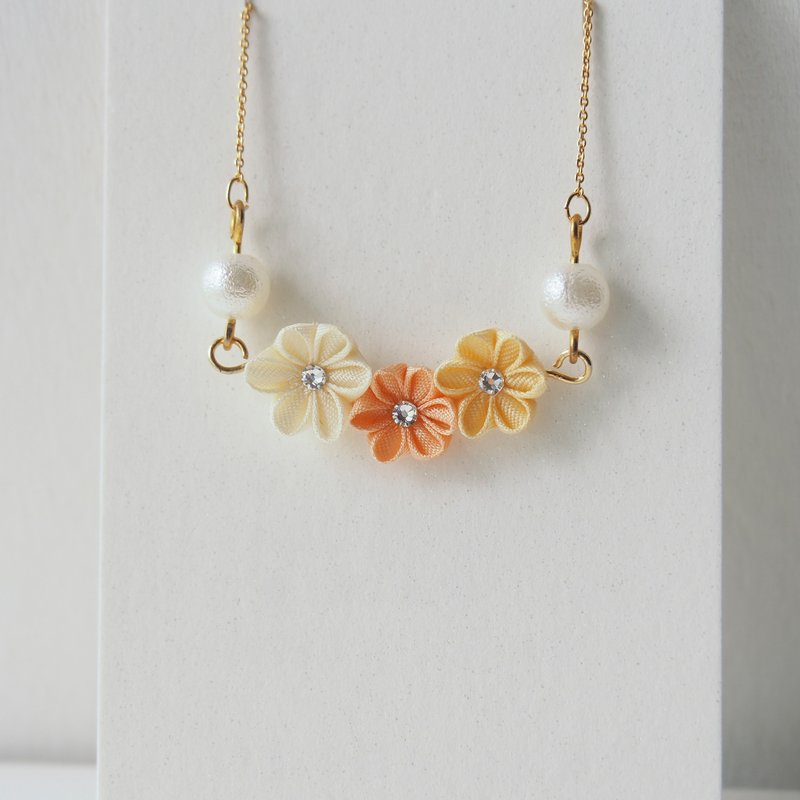 【小清新】橙黄色真丝定制颈链 つまみ细工 - 项链 - 丝．绢 橘色