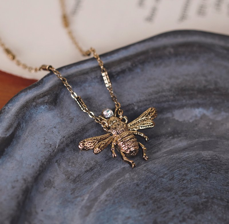 蜜蜂   经典水钻复古黄铜项链 - 长链 - 其他金属 金色