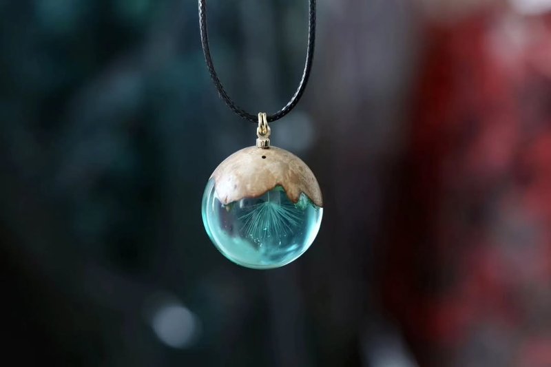 絮、手工树脂与天然木吊坠、蒲公英项链、夜光饰品、自然风格礼物 - 项链 - 树脂 蓝色