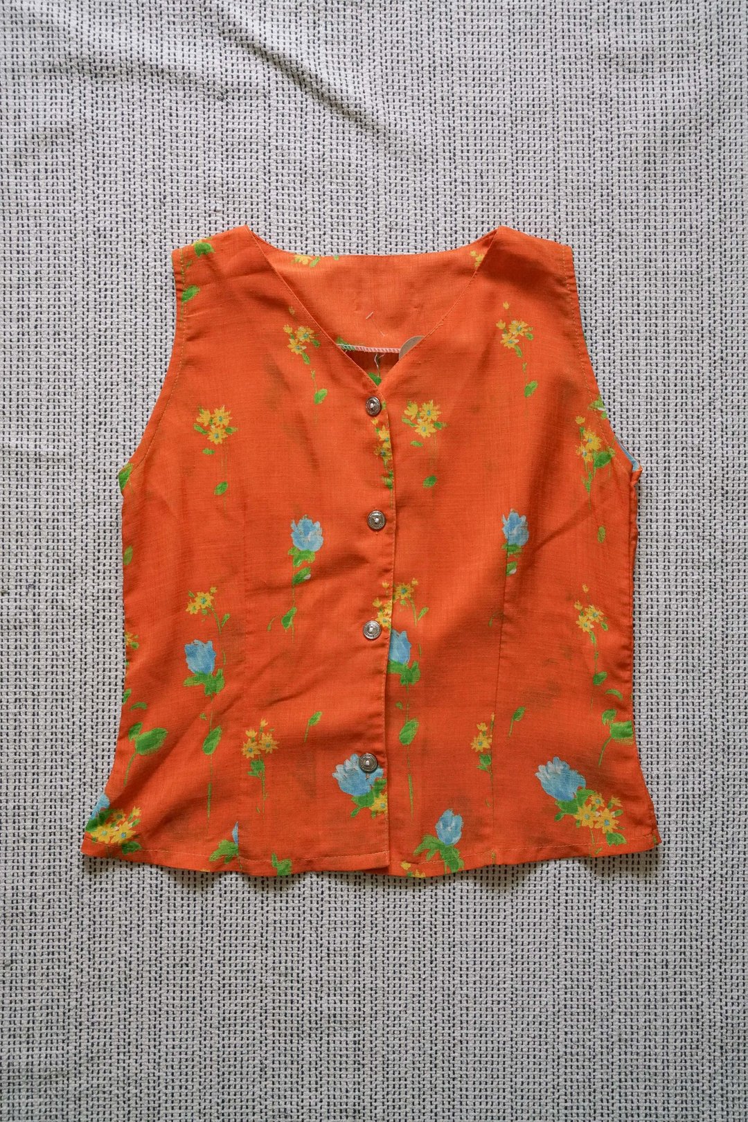 Vintage 古着 背心 古着背心 橘子小花背心 | 纯情百货行 - 女装背心 - 聚酯纤维 橘色