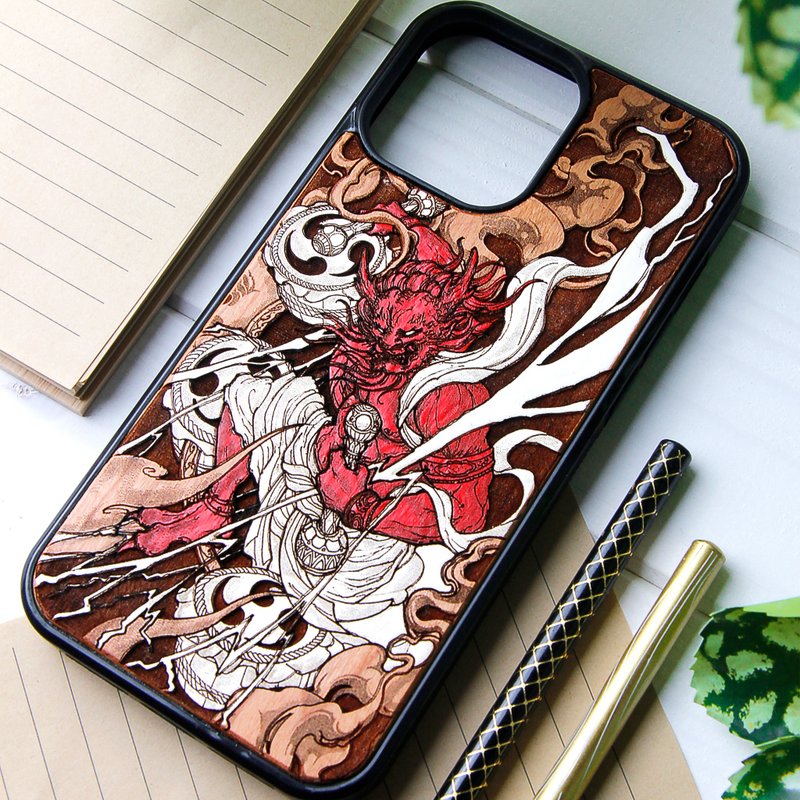 雷神索尔 Raijin - 手机壳木质雷射雕刻+手绘 - 手机壳/手机套 - 木头 咖啡色