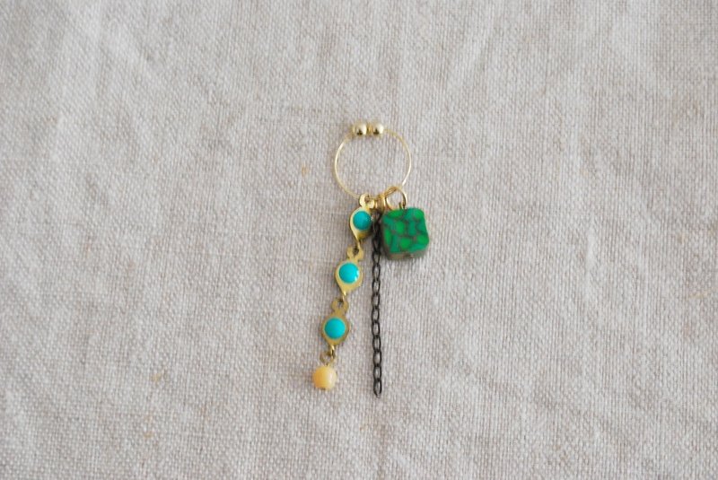 单边耳环 绿色 绿松石链饰 - 耳环/耳夹 - 粘土 绿色