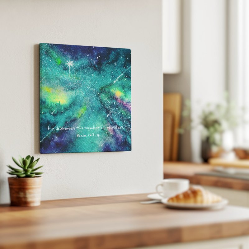 经文星空无框画 挂画 水彩手绘 数位输出 生日礼物 信仰 福音 - 海报/装饰画/版画 - 木头 蓝色