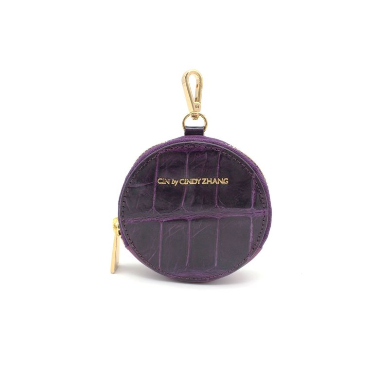 紫色鳄鱼皮圆饼零钱包 - 皮夹/钱包 - 真皮 紫色