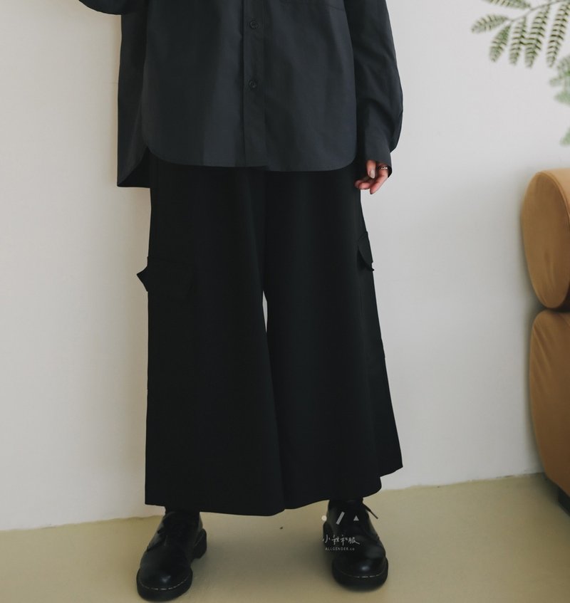 里昂低口袋八分宽裤 - 2色 - 女装长裤 - 其他人造纤维 黑色