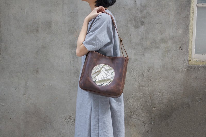真皮复古托特包-深咖啡色疯马皮 | 职人手工 | 古典 | 简约 - 侧背包/斜挎包 - 真皮 咖啡色