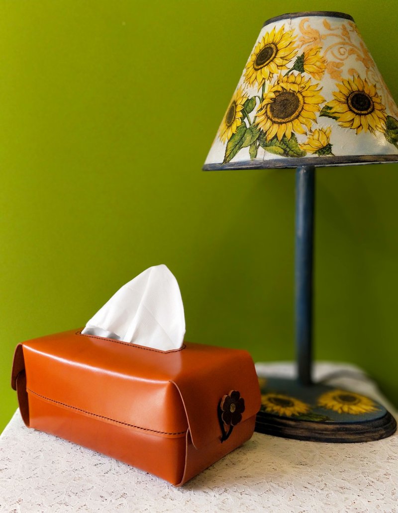 **定制化**皮革面纸盒标准版/手作礼物订制/手缝皮革 - 纸巾盒 - 真皮 橘色