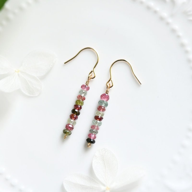 Colorful tourmaline Clip-On to improve your health October birthstone - 耳环/耳夹 - 宝石 多色
