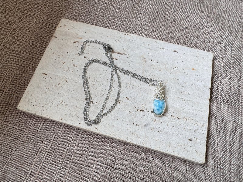 230433 wire wrapping 海纹石 铜线 绕线 吊堕 - 项链 - 铜/黄铜 蓝色