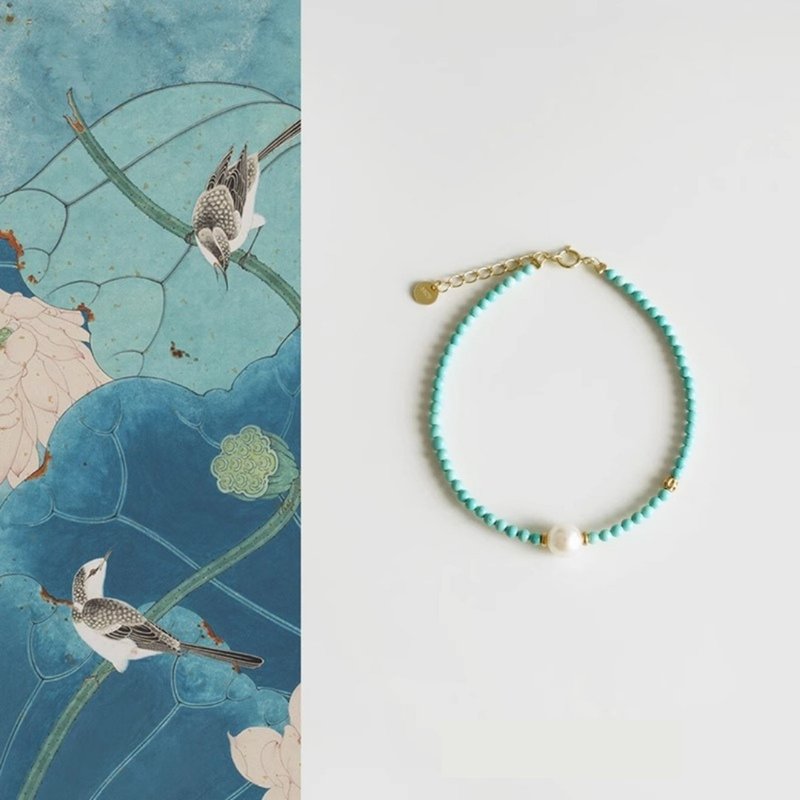 原创手工天然绿松石淡水珍珠手链女生转好运高级礼物 - 手链/手环 - 玉石 绿色