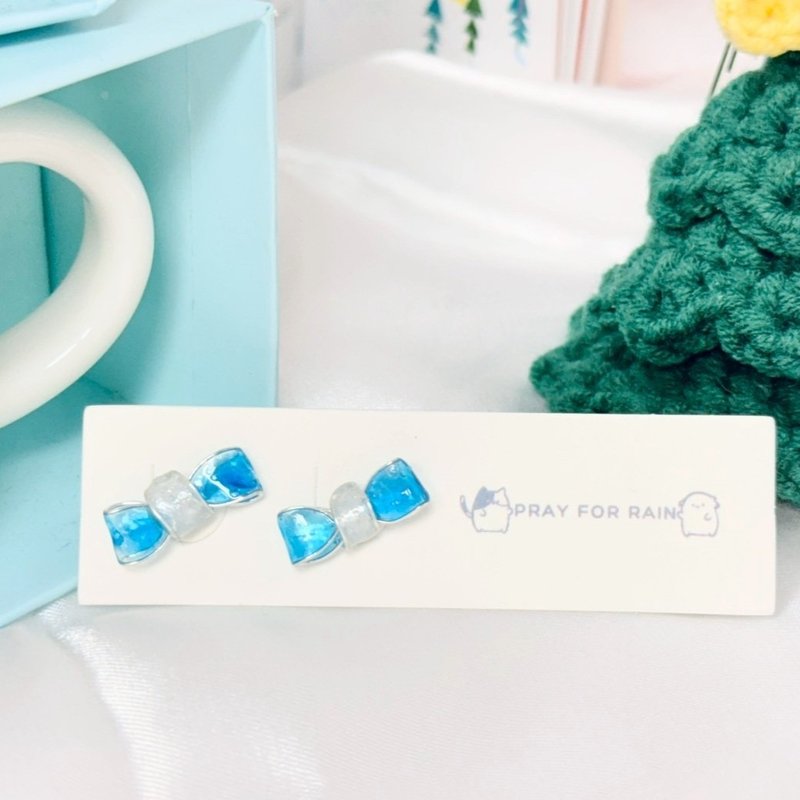 圣诞特辑-冬夜糖果蝴蝶结 / 手作水晶花饰品 - 耳环/耳夹 - 树脂 