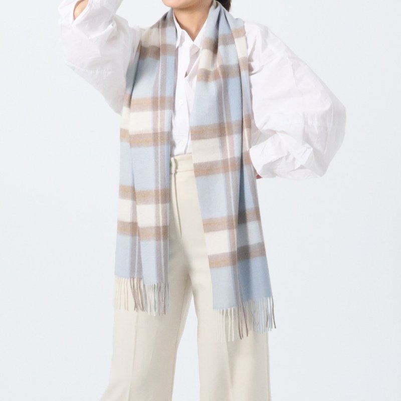 清映杏蓝格纹 | 经典格纹 喀什米尔围巾 - 围巾/披肩 - 羊毛 蓝色