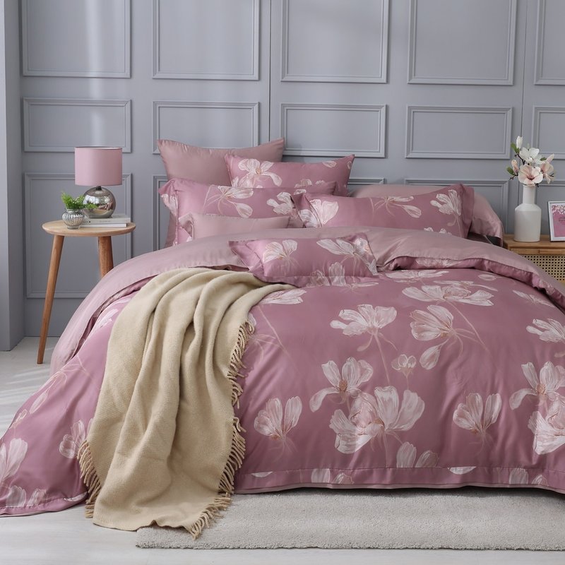 80支莱赛尔天丝/台规欧规床包枕套薄被套两用被套/豆沙烟花 - 寝具 - 其他材质 粉红色