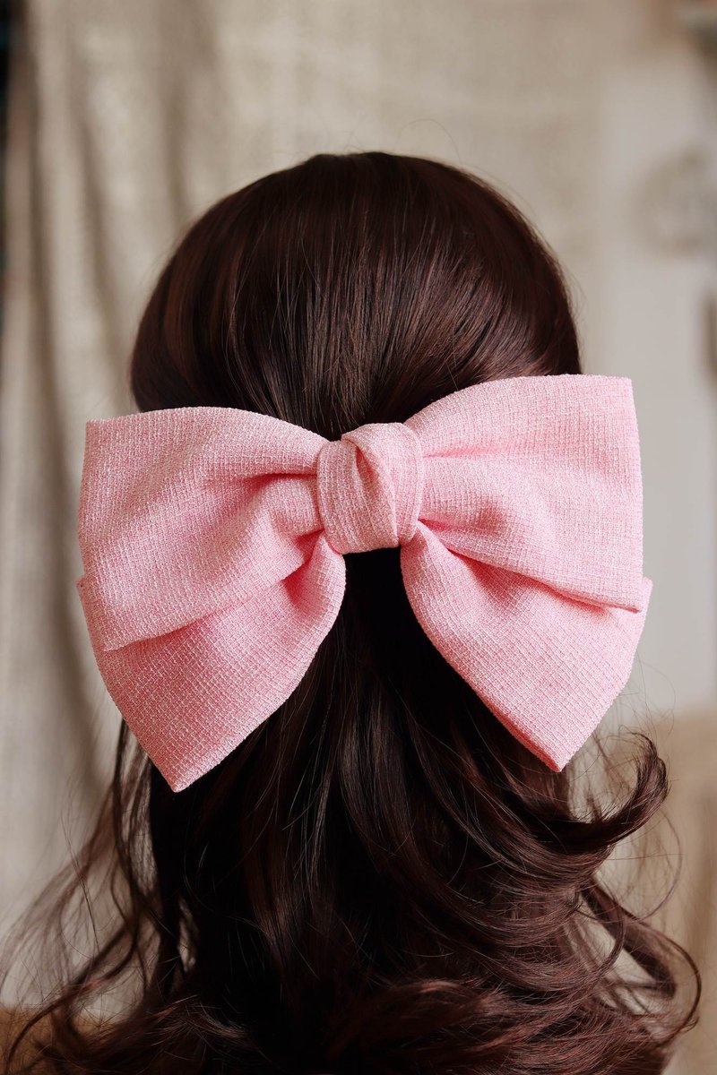 手作粉色超大蝴蝶结发夹发饰 - 发饰 - 其他材质 