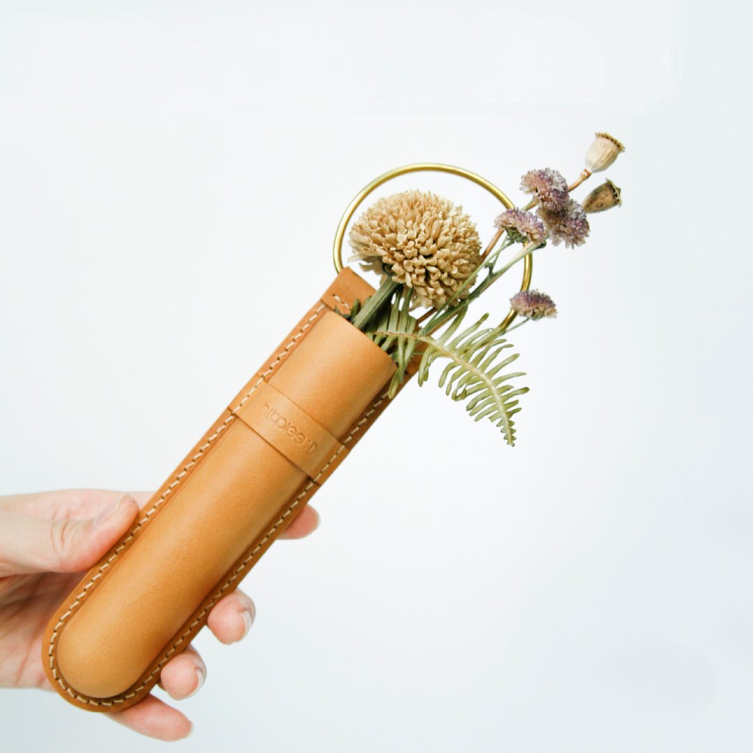 真皮挂式试管花器 - 墙贴/壁贴 - 真皮 黄色