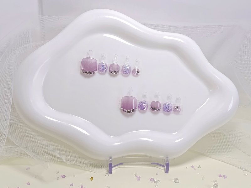 【YUE】紫雾星河 - 猫眼紫色渐层脚部穿戴甲 S 码 - 指甲油/指甲贴 - 塑料 紫色
