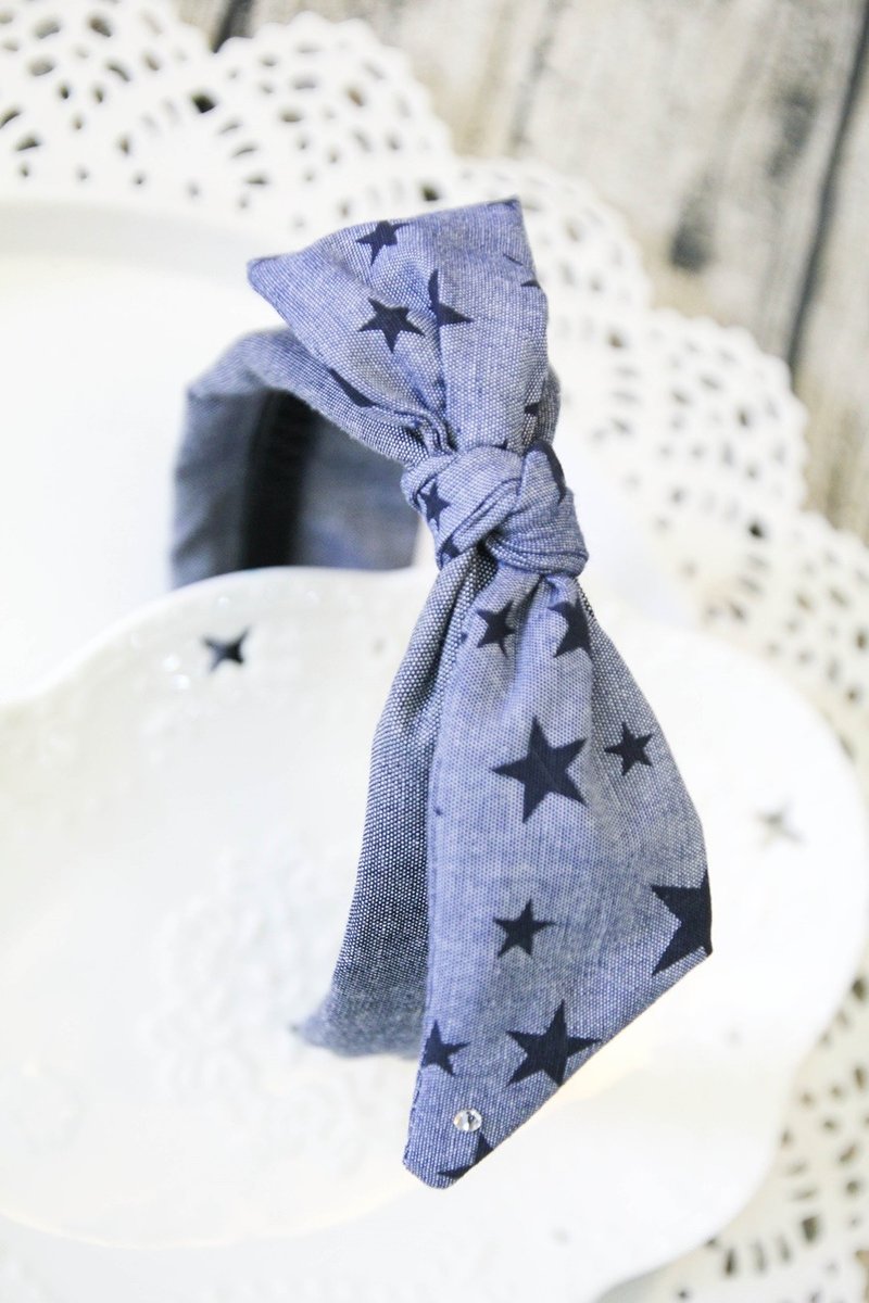 个性小星星牛仔风兔耳发箍 - 围嘴/口水巾 - 棉．麻 蓝色