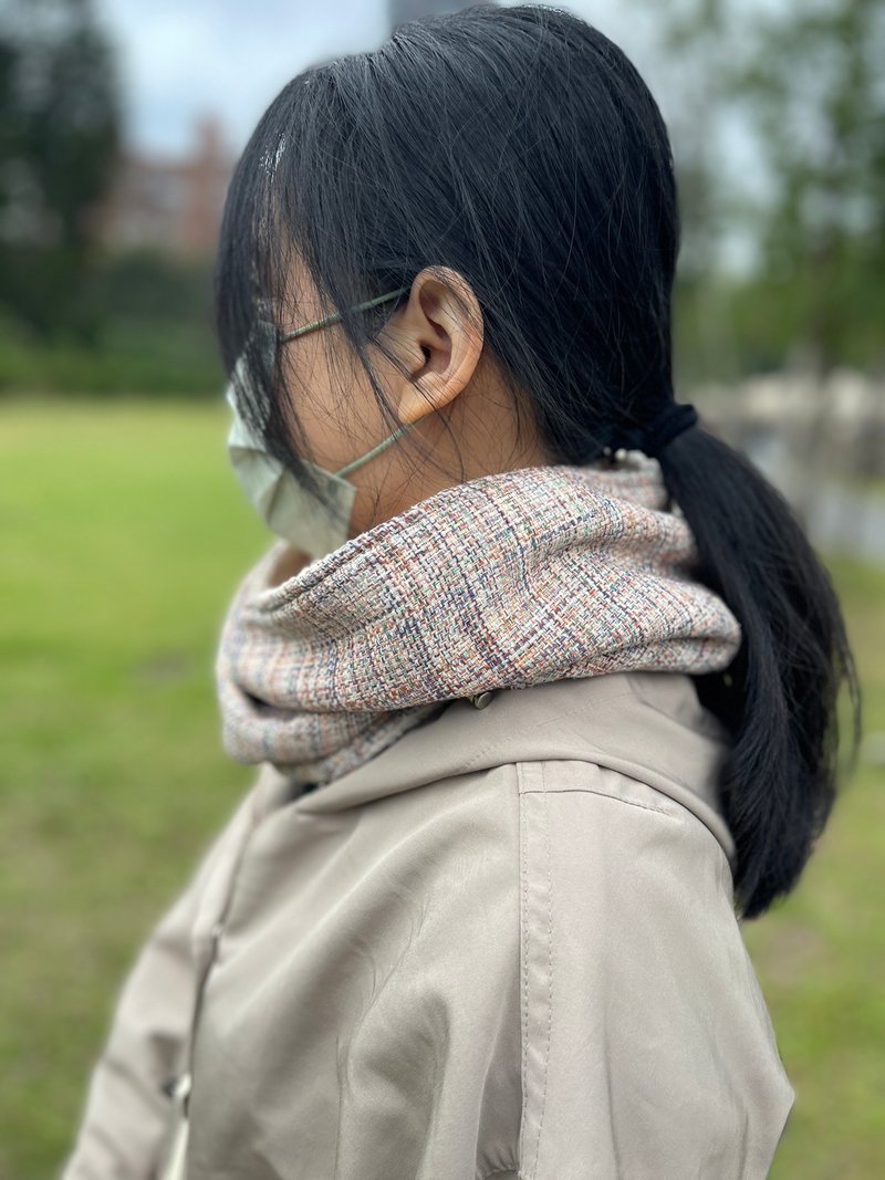 卡其细格  毛绒围脖 围巾 - 围巾/披肩 - 棉．麻 卡其色