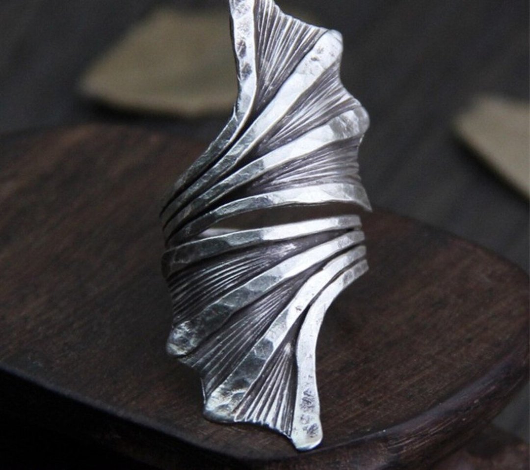 Real S 999 Thai Silver Designer Exaggerated Dragon Wings Open Rings Men Cool - 戒指 - 银 银色
