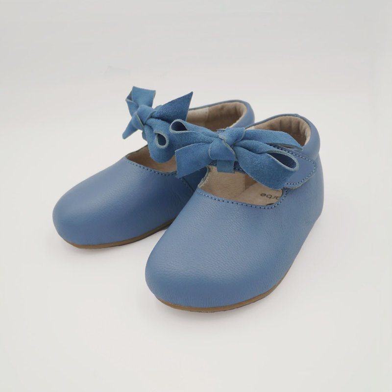 娃娃鞋  蝴蝶结  魔鬼毡 梦幻蓝 皮鞋 - 芭蕾鞋/娃娃鞋 - 真皮 蓝色