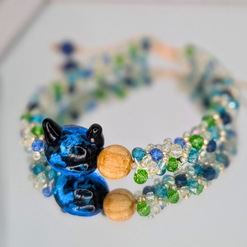 香氛手链 天然蓝宝石×香木帕罗圣托 深邃清澈之蓝・随身香氛 - 手链/手环 - 玻璃 蓝色