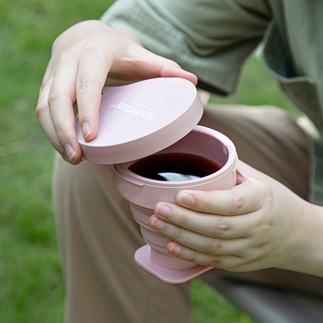 日本霜山 耐热硅胶折叠伸缩随行杯(附登山扣环)-250ml-2入-多色选 - 其他杯子 - 硅胶 粉红色