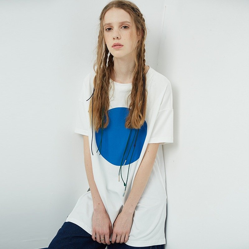 全棉圆点印花宽版t-shirt - 女装 T 恤 - 棉．麻 白色