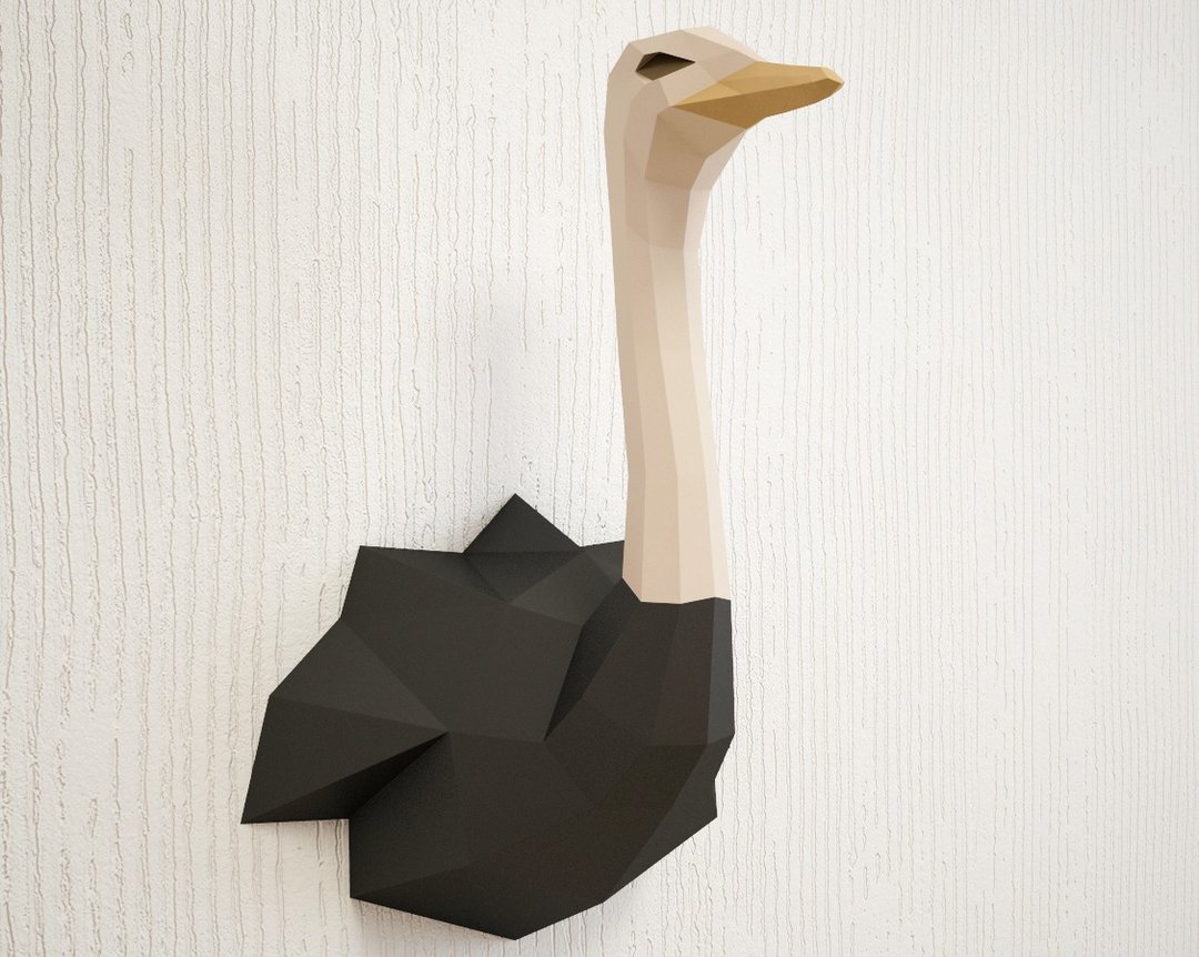 DIY Paper craft Ostrich, 3D papercraft animal trophy head, DIGITAL TEMPLATE - 手工艺教程/工具书 - 其他材质 