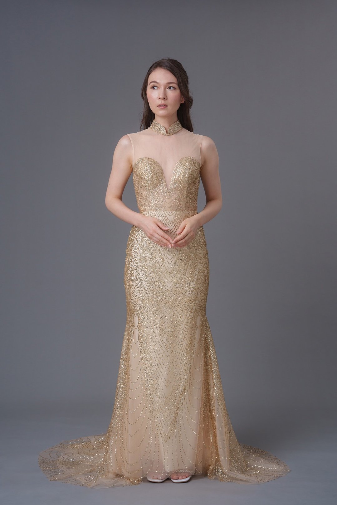 金色DAFFODIL鱼尾款新娘旗袍 (现货) | 晚装礼服 | 高档旗袍 - 旗袍 - 其他材质 金色