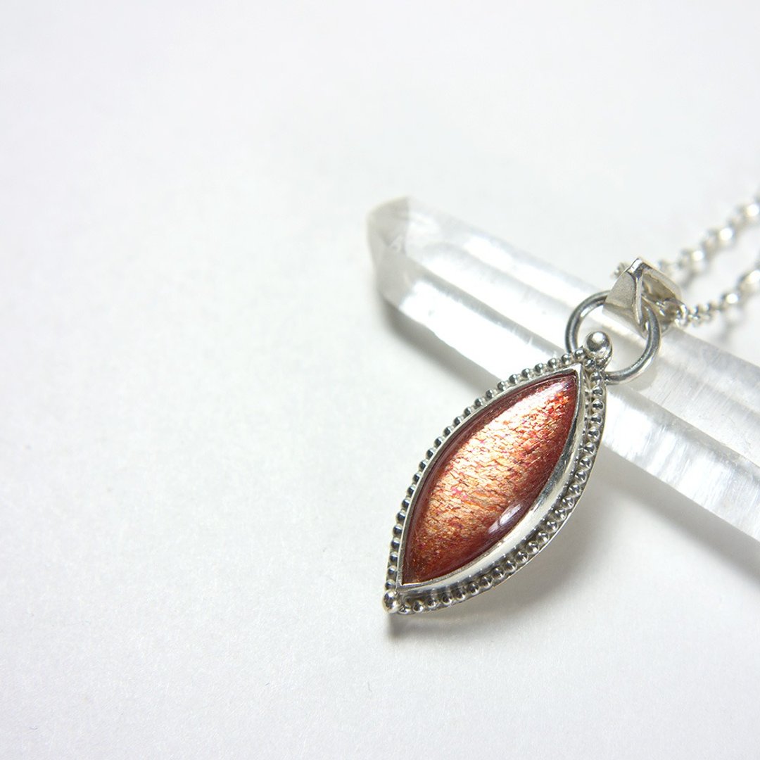 日长石 (太阳石) 纯银墬子 Sunstone pendant - 项链 - 宝石 橘色