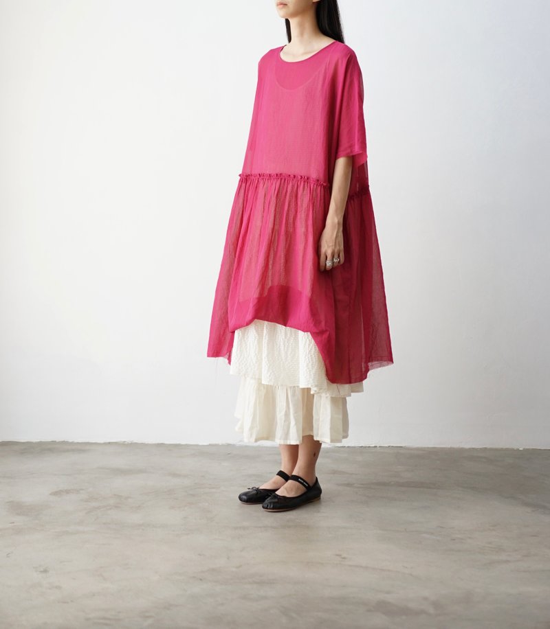Crisp Raspberry Cotton Organza Dress - 洋装/连衣裙 - 棉．麻 粉红色