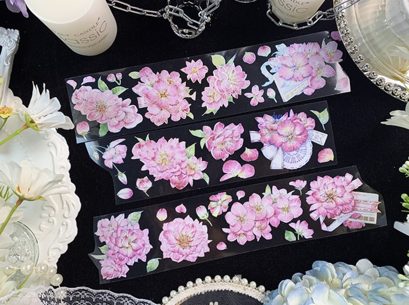 桜花赞 PET 纸胶带 鐳射銀 特殊工藝 - 纸胶带 - 塑料 粉红色