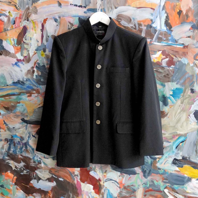 日本高中男子黑色企领校服 鬼灭之刃队服Cosplay文青古着中古服饰 - 男装外套 - 羊毛 黑色