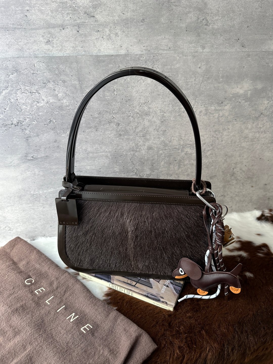 中古包 CELINE 赛琳 Vintage Pony Hair 啡色 Hobo 肩背包 - 手提包/手提袋 - 其他材质 咖啡色