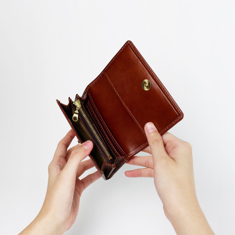 意大利植鞣革牛皮短夹  零钱袋-轻巧款 生日圣诞礼物 - 皮夹/钱包 - 真皮 咖啡色