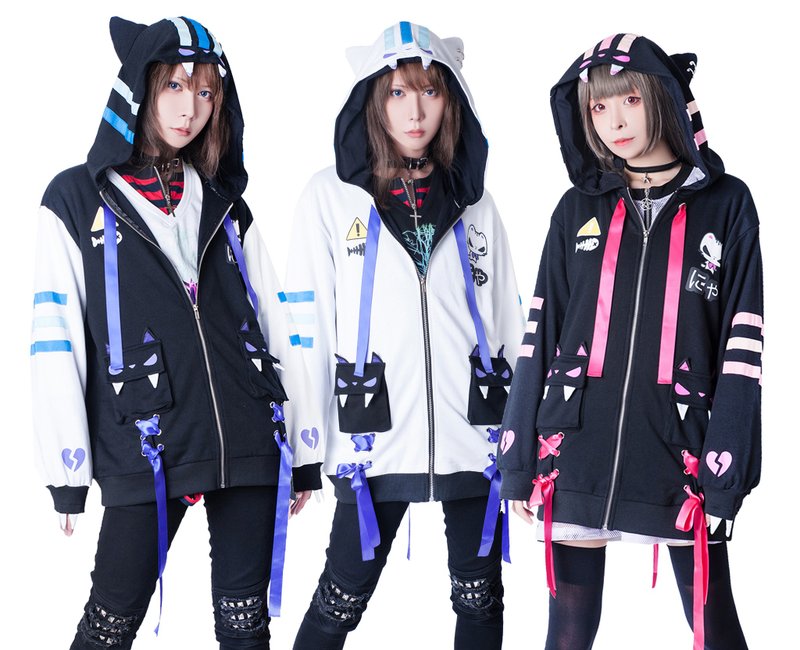 o吉儿o独家原创小坏猫耳连帽外套日本绘师Umai联名款【JJ2316】 - 中性连帽卫衣/T 恤 - 棉．麻 黑色