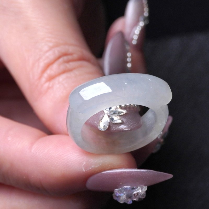 冰种翡翠戒指戒圈 | 国际13围 | 天然缅甸玉翡翠A货 | 送礼 - 戒指 - 玉石 透明