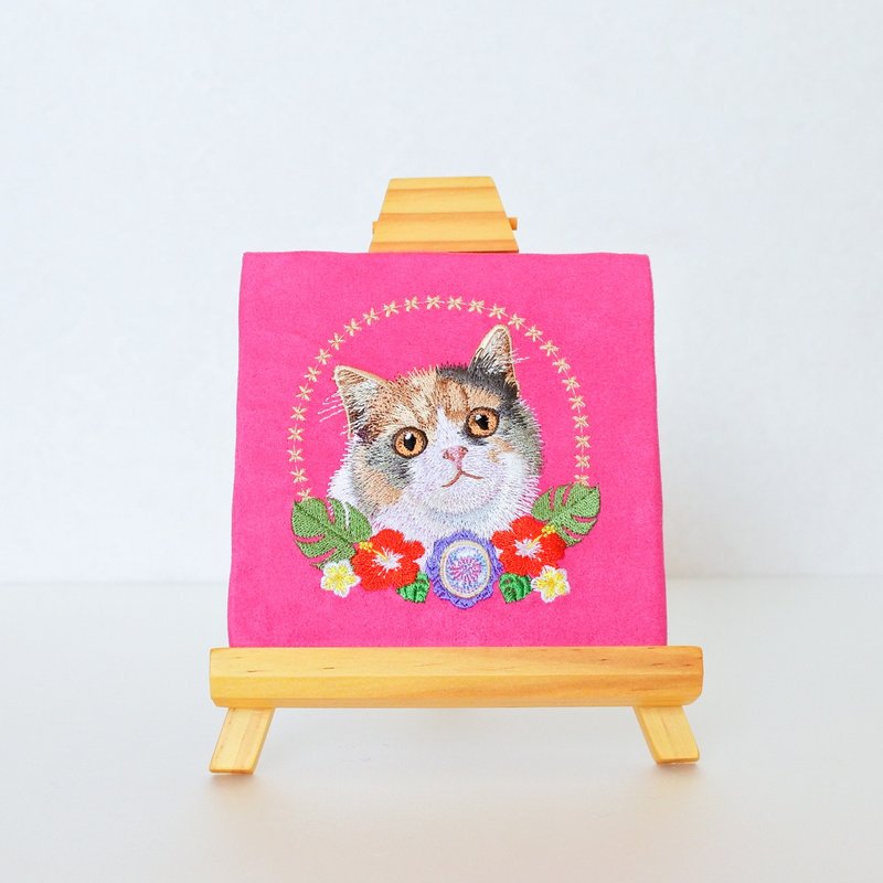Scottish fold and opal embroidery panel fabric panel/pink - 墙贴/壁贴 - 聚酯纤维 粉红色