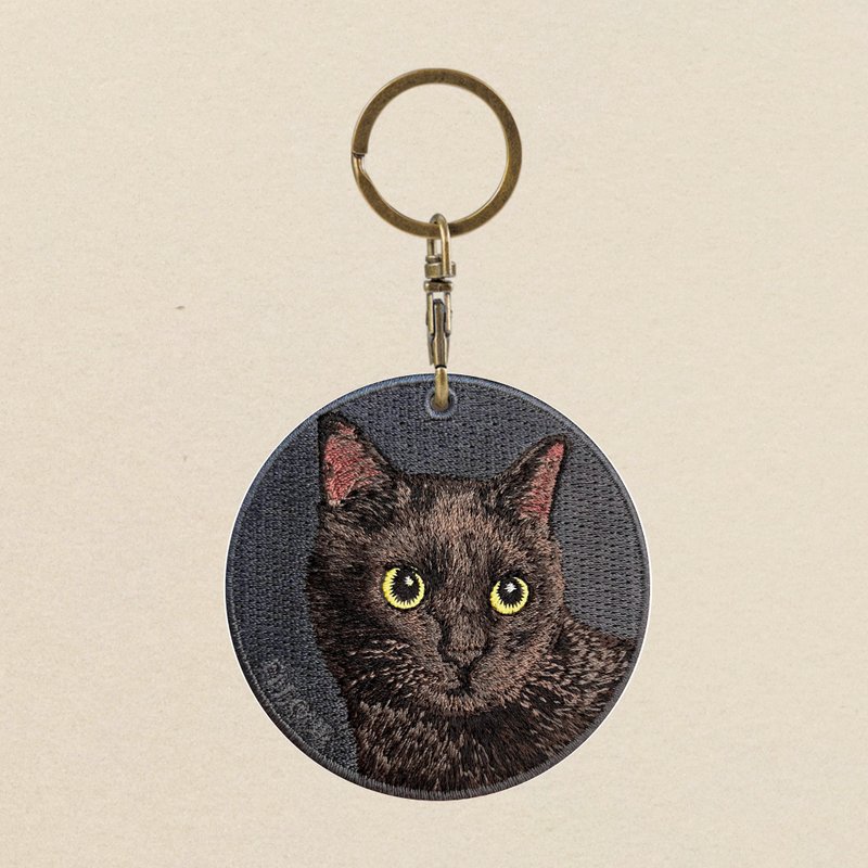 EMJOUR 双面刺绣吊饰 - 黑猫 | 仿真刺绣 - 吊饰 - 绣线 蓝色