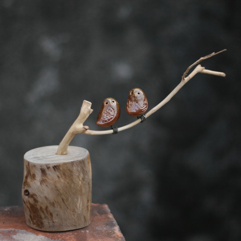 枝头恋人 咖啡翘尾猫头鹰 - 摆饰 - 陶 咖啡色