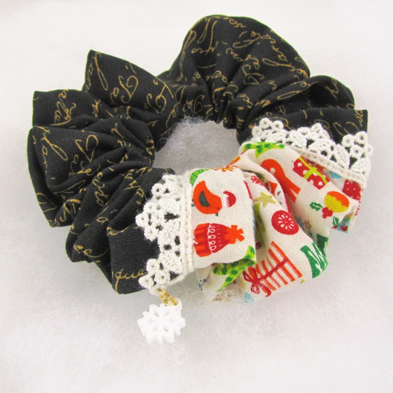 欢乐祝福－拼接设计 手作大肠发圈 发束－圣诞圣诞饰品 - 发饰 - 棉．麻 绿色