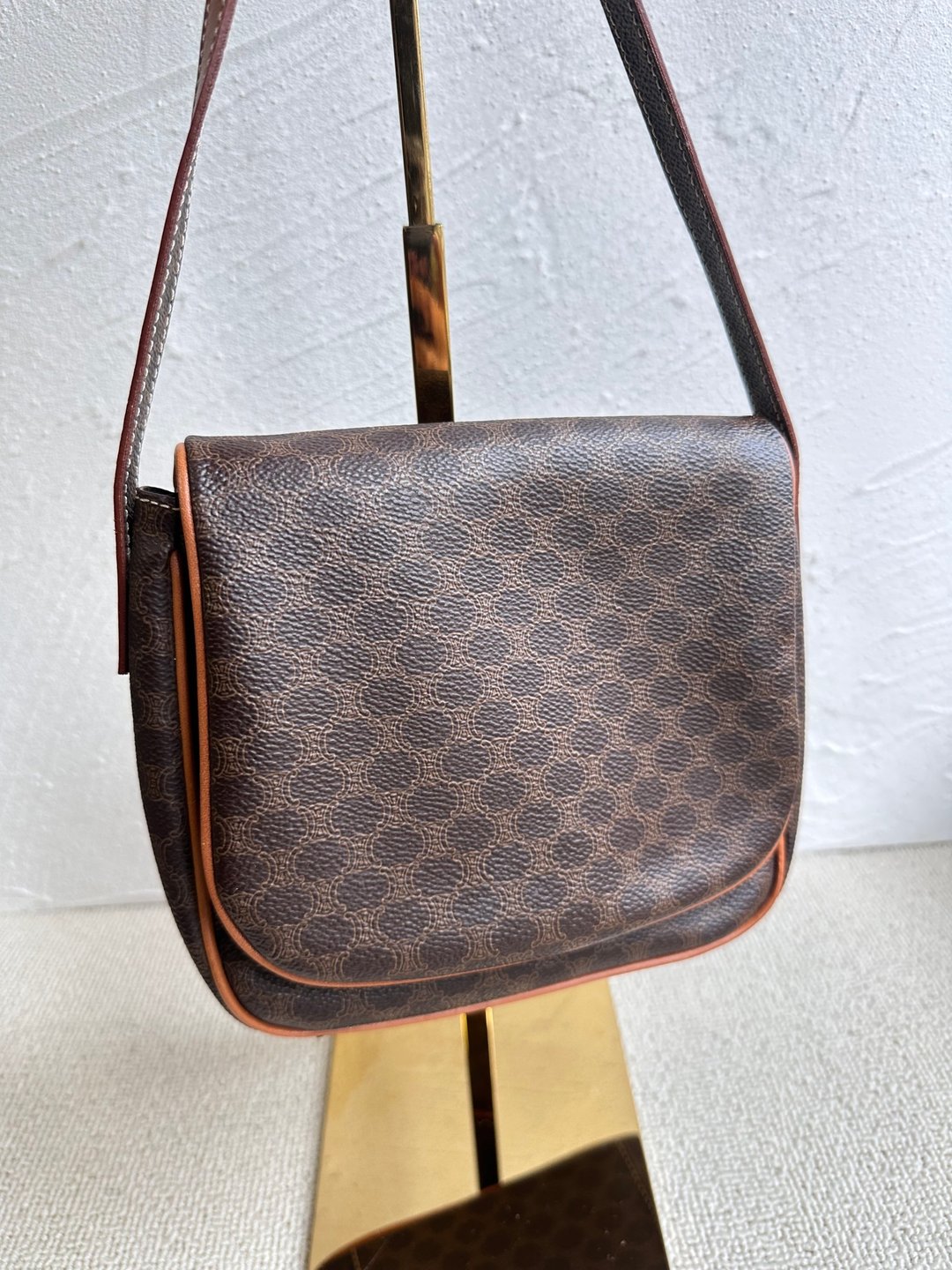中古包 Vintage Celine 棕花斜背小方包 - 侧背包/斜挎包 - 防水材质 咖啡色